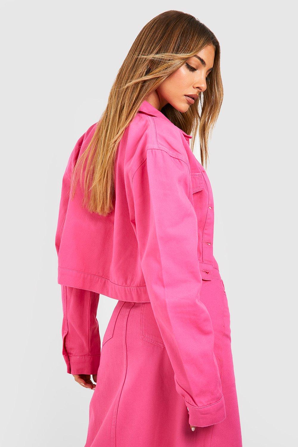 Pink denim 2025 jacket boohoo